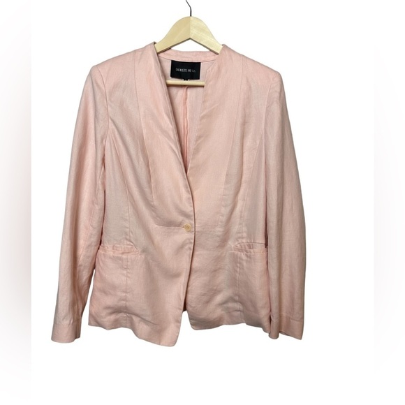 Lafayette 148 New York 100% Linen Pink Peach One Button Blazer Jacket Size 10 - Picture 4 of 8
